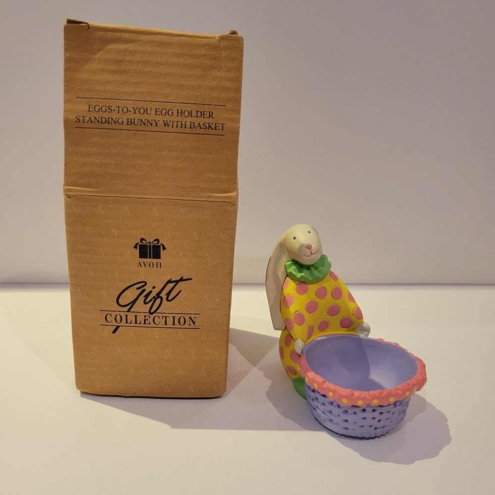 Avon Vintage Easter Eggs-To-You Egg Holder Standing Bunny With Basket Gift